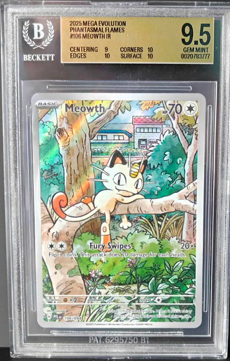 Meowth #106 Illustration Rare – Phantasmal Flames – BGS 9.5