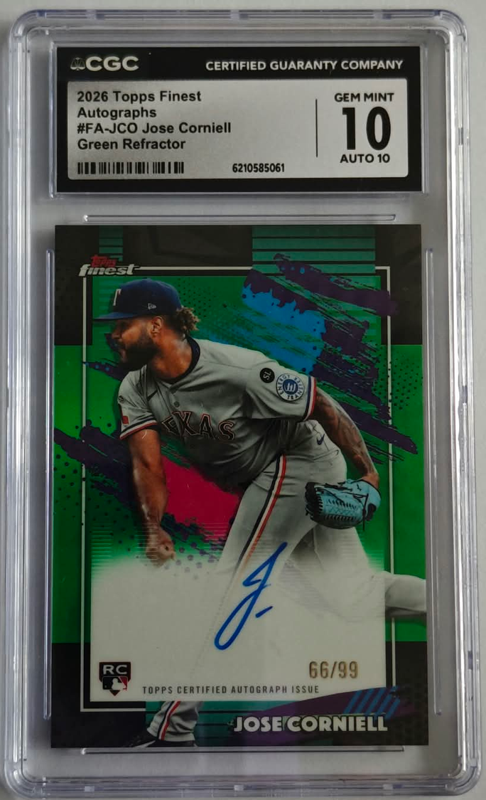 Jose Corniell #FA-JCO – Green Refractor Auto /99 – 2026 Topps Finest – CGC 10 / Auto 10